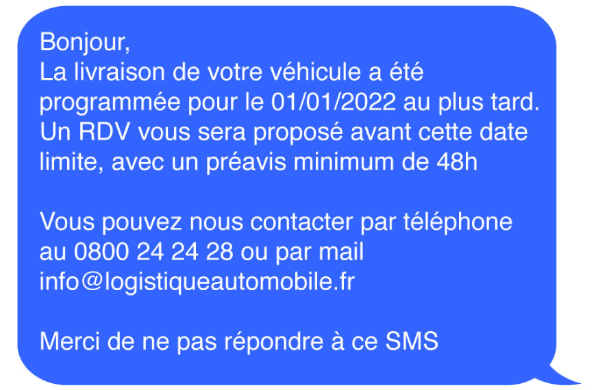 Notification par SMS des informations sur la réception de votre véhicule
